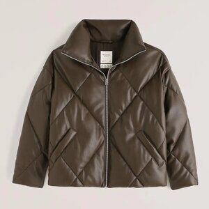 Abercrombie Vegan Leather Diamond Puffer - Dark Brown - Size L